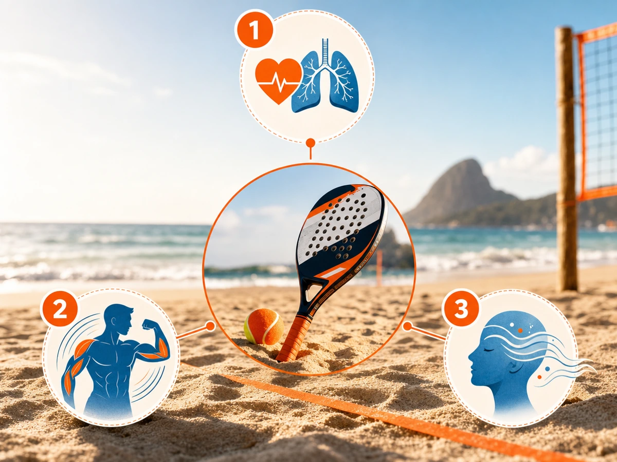 beach tênnis pode melhorar sua saúde física: Infográfico: Três benefícios principais do Beach Tênnis para a saúde